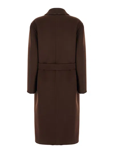 Gucci Brown Reversible Double-breasted Coat With Notched Revers And Belt In Wool Woman In Brown