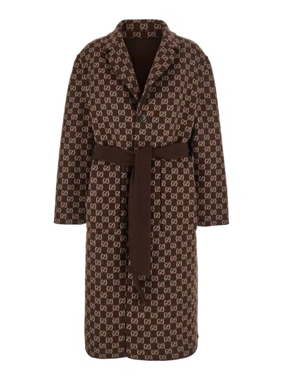 Gucci Brown Reversible Double-breasted Coat With Notched Revers And Belt In Wool Woman In Brown