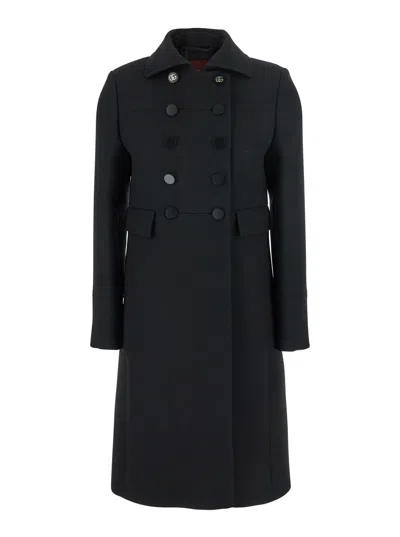 Gucci Black Double-breasted Coat With Spread Collar In Wool Woman