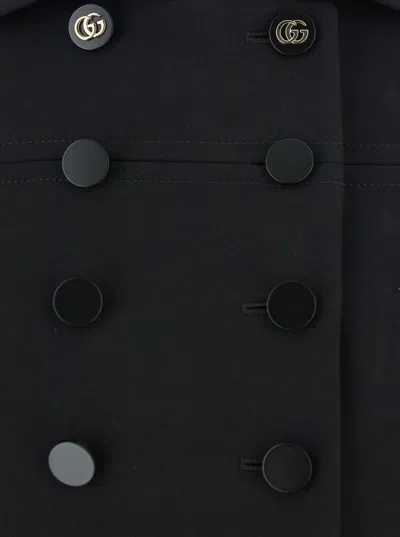 Gucci Black Double-breasted Coat With Spread Collar In Wool Woman