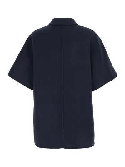 Gucci Blue Reversible Cape With Pointed Collar In Wool And Silk Woman In Blue
