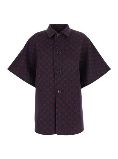 Gucci Blue Reversible Cape With Pointed Collar In Wool And Silk Woman In Blue