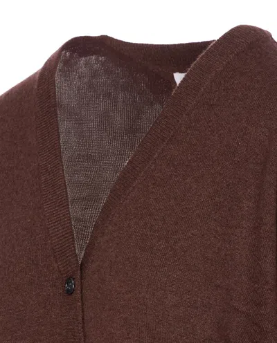 Not Shy Patch-pocket Buttoned Cardigan In Brown
