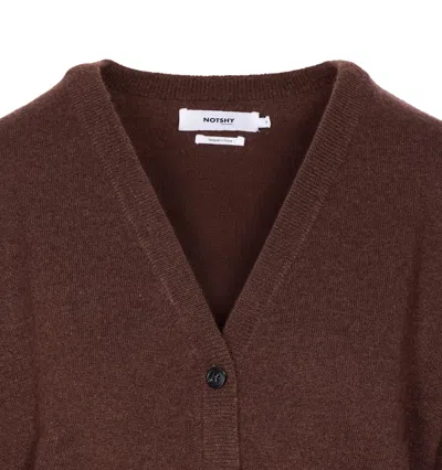 Not Shy Patch-pocket Buttoned Cardigan In Brown