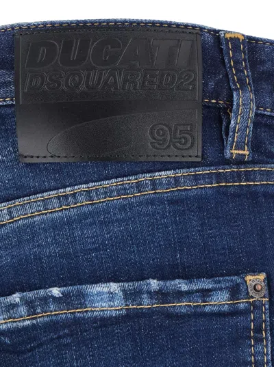 Dsquared2 Ducati X D2 Blue Jeans With Logo Patch On The Rear And Belt Loops In Denim Man In Blue