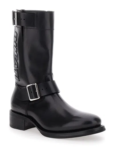 Dsquared2 Ducati X D2 Black Ankle Boots With Side Zip Closure And Maxi Logo Lettering On The Side In Leather M In Black