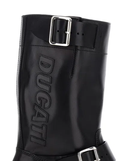 Dsquared2 Ducati X D2 Black Ankle Boots With Side Zip Closure And Maxi Logo Lettering On The Side In Leather M In Black