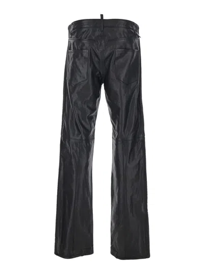 Dsquared2 Ducati X D2 Black Pants With Two Front Zip Closure And Logo Patches On The Front In Leather Man In Black