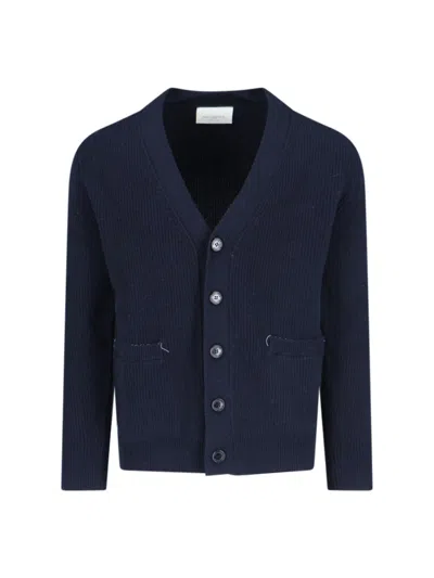 Ballantyne Navy Blue Ribbed Knit Cardigan With V-neckline In Blue
