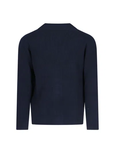 Ballantyne Navy Blue Ribbed Knit Cardigan With V-neckline In Blue