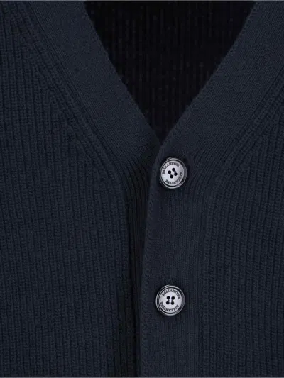 Ballantyne Navy Blue Ribbed Knit Cardigan With V-neckline In Blue
