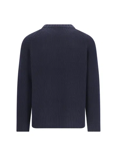 Closed Navy Ribbed Knit Sweater With Crew Neckline In Blue