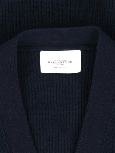 Ballantyne Navy Blue Ribbed Knit Cardigan With V-neckline In Blue