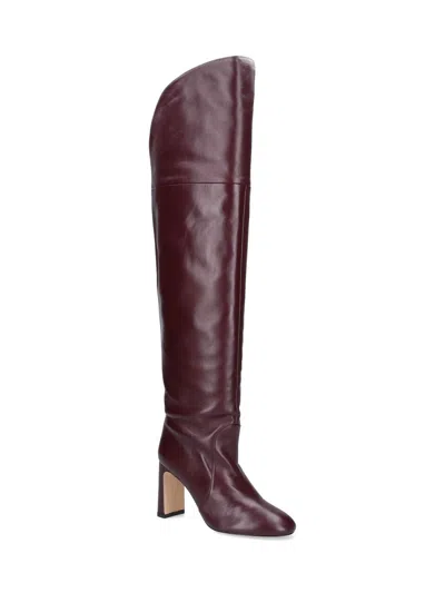 Stuart Weitzman Knee-high Brown Leather Boots With Polished Finish In Burgundy