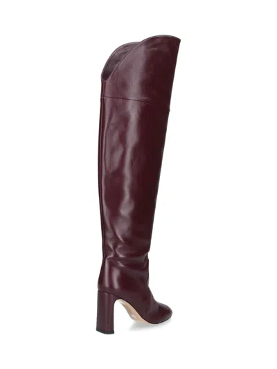 Stuart Weitzman Knee-high Brown Leather Boots With Polished Finish In Burgundy