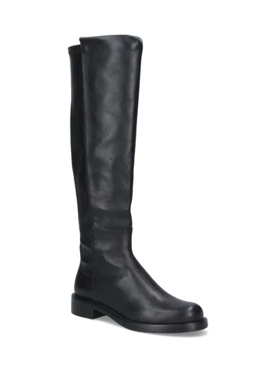 Stuart Weitzman Mid-calf Boots With Smooth Finish And Rounded Toe In Black