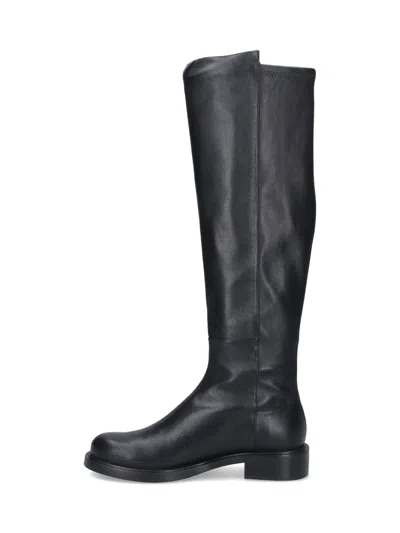 Stuart Weitzman Mid-calf Boots With Smooth Finish And Rounded Toe In Black