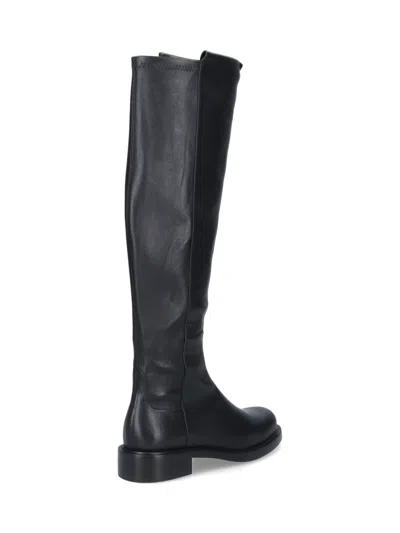 Stuart Weitzman Mid-calf Boots With Smooth Finish And Rounded Toe In Black