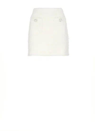 Self-portrait Midi Skirt With Decorative Buttons And Pockets In White