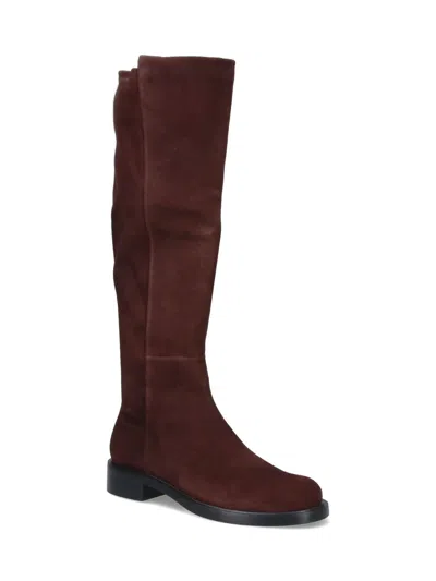 Stuart Weitzman Suede Knee-high Ankle Boots With Block Heel In Brown