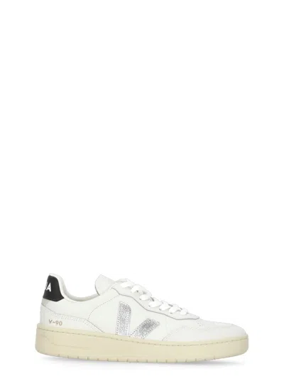 Veja V-90 Ot White Silver Black Sneakers In White