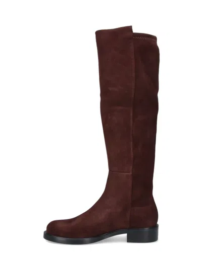 Stuart Weitzman Suede Knee-high Ankle Boots With Block Heel In Brown