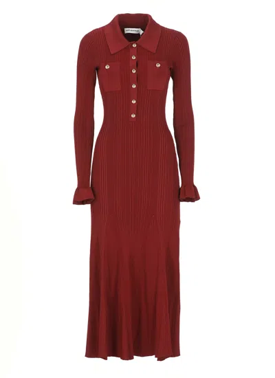 Self-portrait Knee Length Dress With Flared Cuffs And Pockets In Red