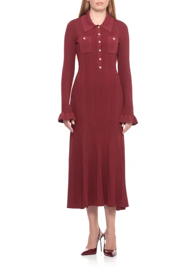Self-portrait Knee Length Dress With Flared Cuffs And Pockets In Red