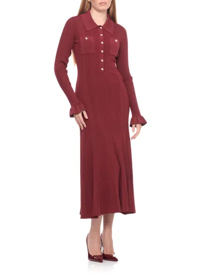 Self-portrait Knee Length Dress With Flared Cuffs And Pockets In Red