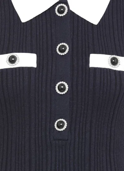 Self-portrait Mini Knitted Dress With Contrasting Collar In Blue