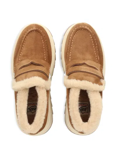 Ash Suede Ankle Boot With Shearling Lining And Platform Sole In Brown