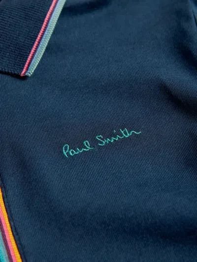 Paul Smith Junior Zip-up Embroidered-logo Polo Shirt In Blue