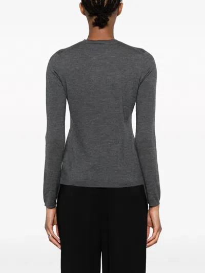 Max Mara Silk Crew Neck Sweater With Ribbed Texture In Gray