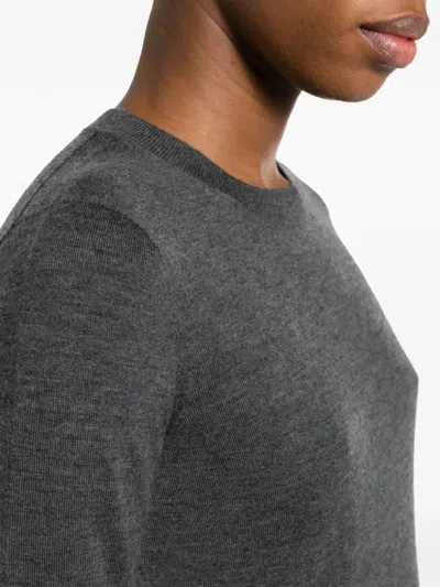 Max Mara Silk Crew Neck Sweater With Ribbed Texture In Gray