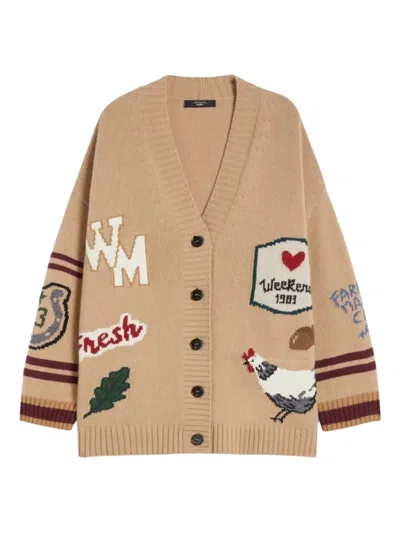 Weekend Max Mara Relaxed Fit Cardigan Made From Wool Yarn In Neutral