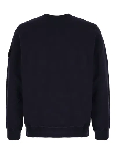 Stone Island Black Long Sleeve Crewneck Sweatshirt With Patch Logo In Blue