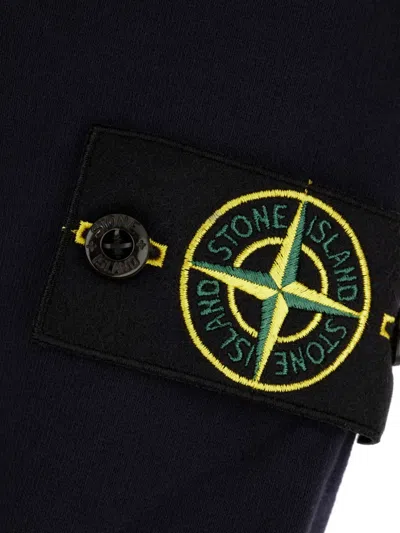 Stone Island Black Long Sleeve Crewneck Sweatshirt With Patch Logo In Blue