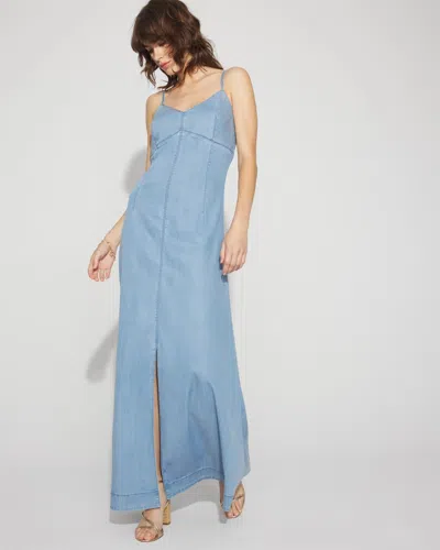 White House Black Market Petite Chain Detail Denim Maxi Dress In Blue