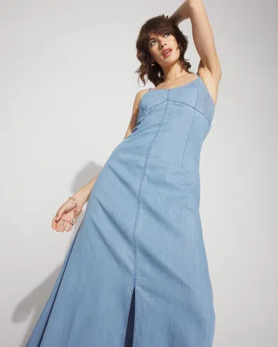 White House Black Market Petite Chain Detail Denim Maxi Dress In Blue