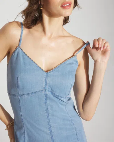 White House Black Market Petite Chain Detail Denim Maxi Dress In Blue