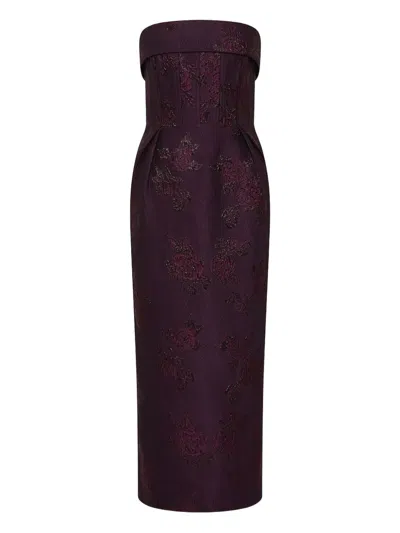 Rebecca Vallance Strapless Floral-brocade Midi Dress In Purple