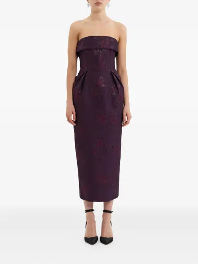 Rebecca Vallance Strapless Floral-brocade Midi Dress In Purple