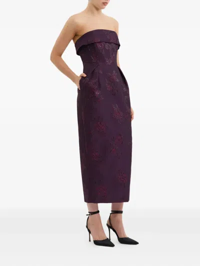 Rebecca Vallance Strapless Floral-brocade Midi Dress In Purple