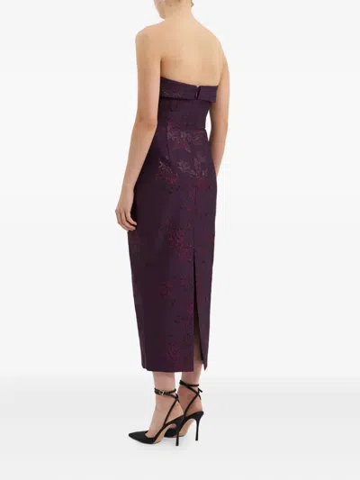 Rebecca Vallance Strapless Floral-brocade Midi Dress In Purple