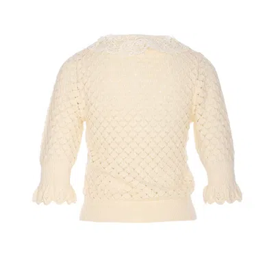 Chloé Textured Knit Crewneck Lace Collar In Nude