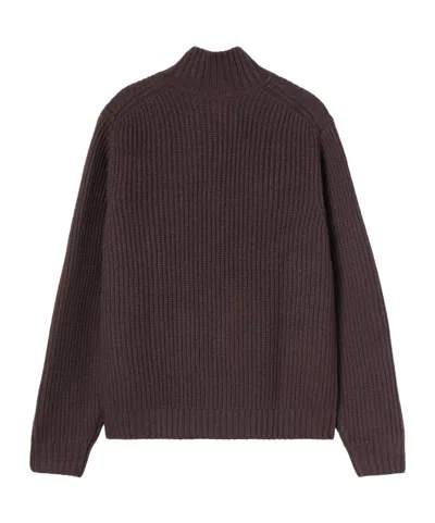 Carhartt High Neck Ribbed Knitwear With Chest Pocket In Burgundy