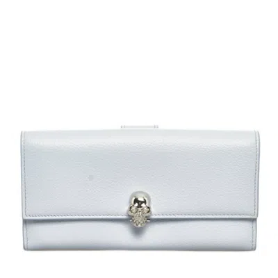 Pre-owned Alexander Mcqueen Light Blue Leather Long Wallet (tri-fold) ()