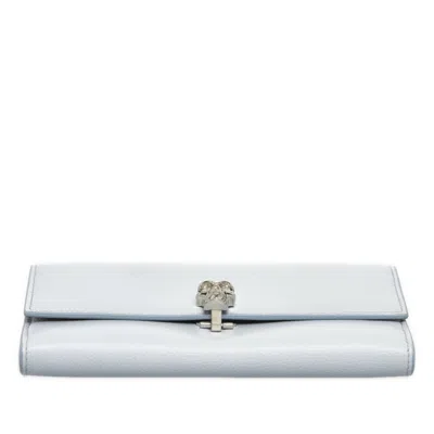 Pre-owned Alexander Mcqueen Light Blue Leather Long Wallet (tri-fold) ()