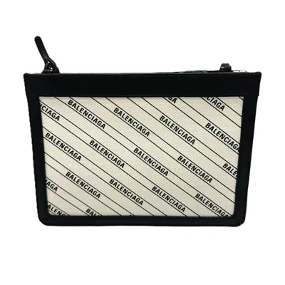 Pre-owned Balenciaga Black White Leather Canvas Pochette Shoulder Bag ()
