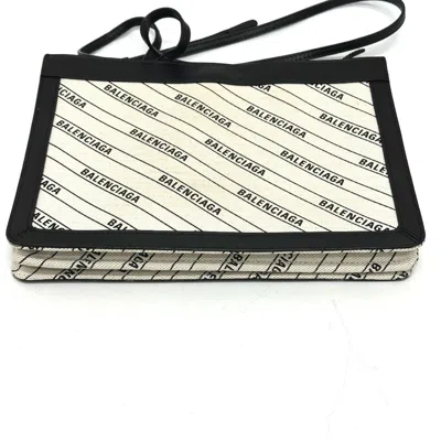 Pre-owned Balenciaga Black White Leather Canvas Pochette Shoulder Bag ()
